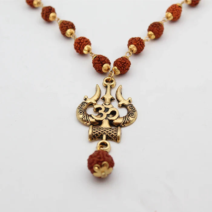 Collar Espiritual de Rudraksha con OM Trishul de Shiva: Atrae Suerte, Prosperidad y Protección