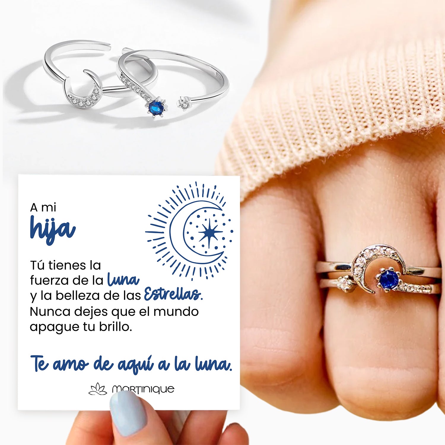 Anillos "Luna y Estrella" + TARJETA de REGALO